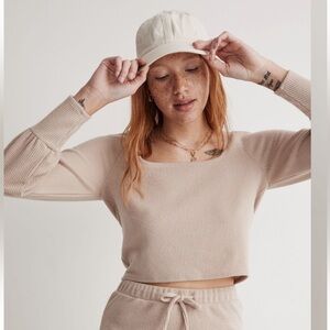 Madewell Taupe Ribbed Square Neck Top